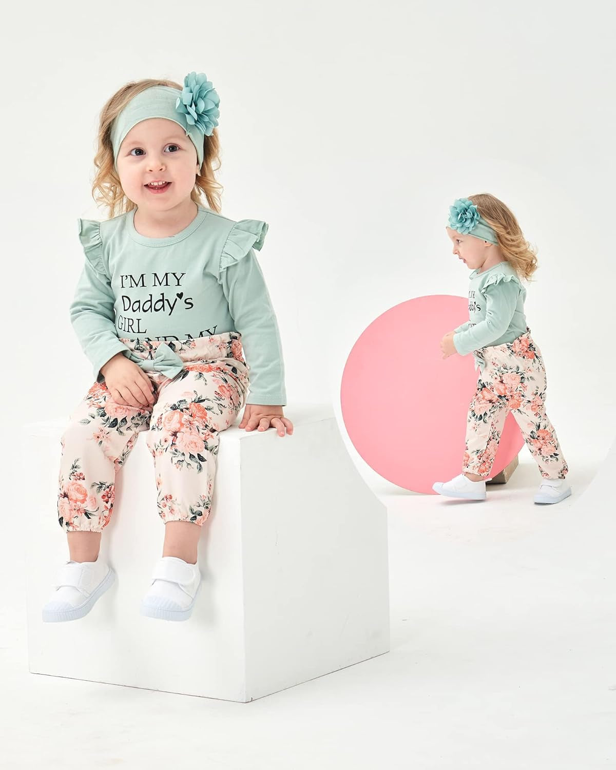 Newborn Infant Baby Girl Clothes Ruffle Romper Toddler Girl Floral Cotton Pant Sets Girls Clothing Outfit