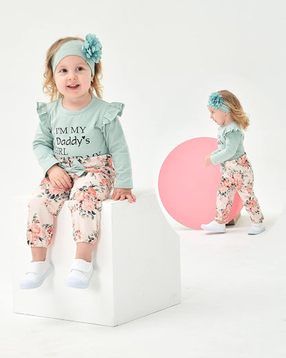 Newborn Infant Baby Girl Clothes Ruffle Romper Toddler Girl Floral Cotton Pant Sets Girls Clothing Outfit